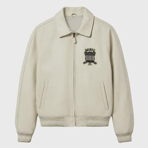 Kurtka skórzana Avirex, kurtka bomberka vintage w kolorze złamanej bieli, kurtka baseballowa z naszywką USA, męska odzież wierzchnia w stylu retro streetwear