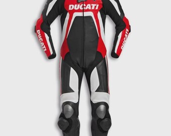 Ducati einteiliger Leder-Motorradrennanzug - Rot Schwarz Weiß - Leistungssport
