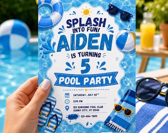 Splash Pad Birthday Invitation, Swimming Water Park Party Invite Template, Splash Pad Party Invitation, Editable Canva Birthday Template