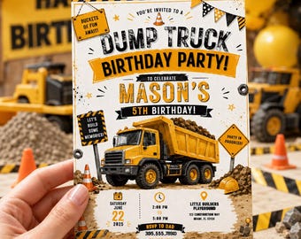 Construction Birthday Invitation Template, Construction Party Invite, Digger Birthday Invitation, Truck Birthday Party, Canva Template