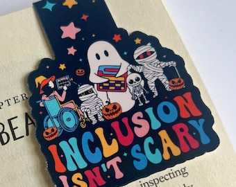 Marcador magnético "La inclusión no da miedo": regalo holográfico de Halloween