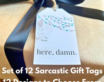 Funny Sarcastic Christmas Gift Tags | Holiday White Elephant, 12-Piece Set