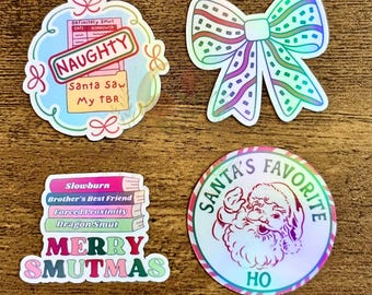 Mini paquete de pegatinas "Travieso y bueno" (4 unidades) / Pegatinas navideñas de libros / Pegatinas obscenas / Smutmas / Regalo para los lectores