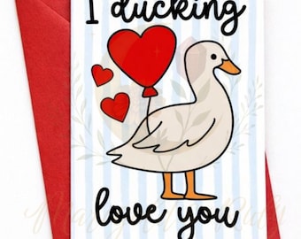 Tarjeta de felicitación "Te amo patito" / Tarjeta divertida de amor con patitos / Tarjeta de San Valentín con un lindo juego de palabras / Tarjeta de aniversario de pareja