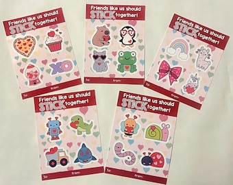 Hojas de pegatinas de San Valentín para niños / Amigos como nosotros deben estar juntos / Pegatinas de San Valentín para el aula / San Valentín sin dulces