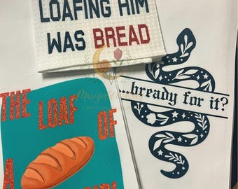 Toalla de cocina con juego de palabras sobre pan: decoración de repostería de cultura pop