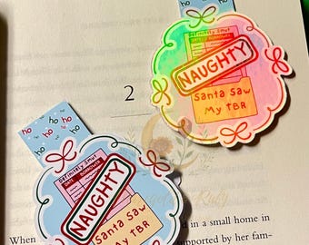 Marcapáginas magnético «Santa vio mi lista de libros pendientes» / Marcapáginas navideño picante / Regalo para lectores de novelas eróticas / Regalo navideño divertido para amantes de la lectura y el romance