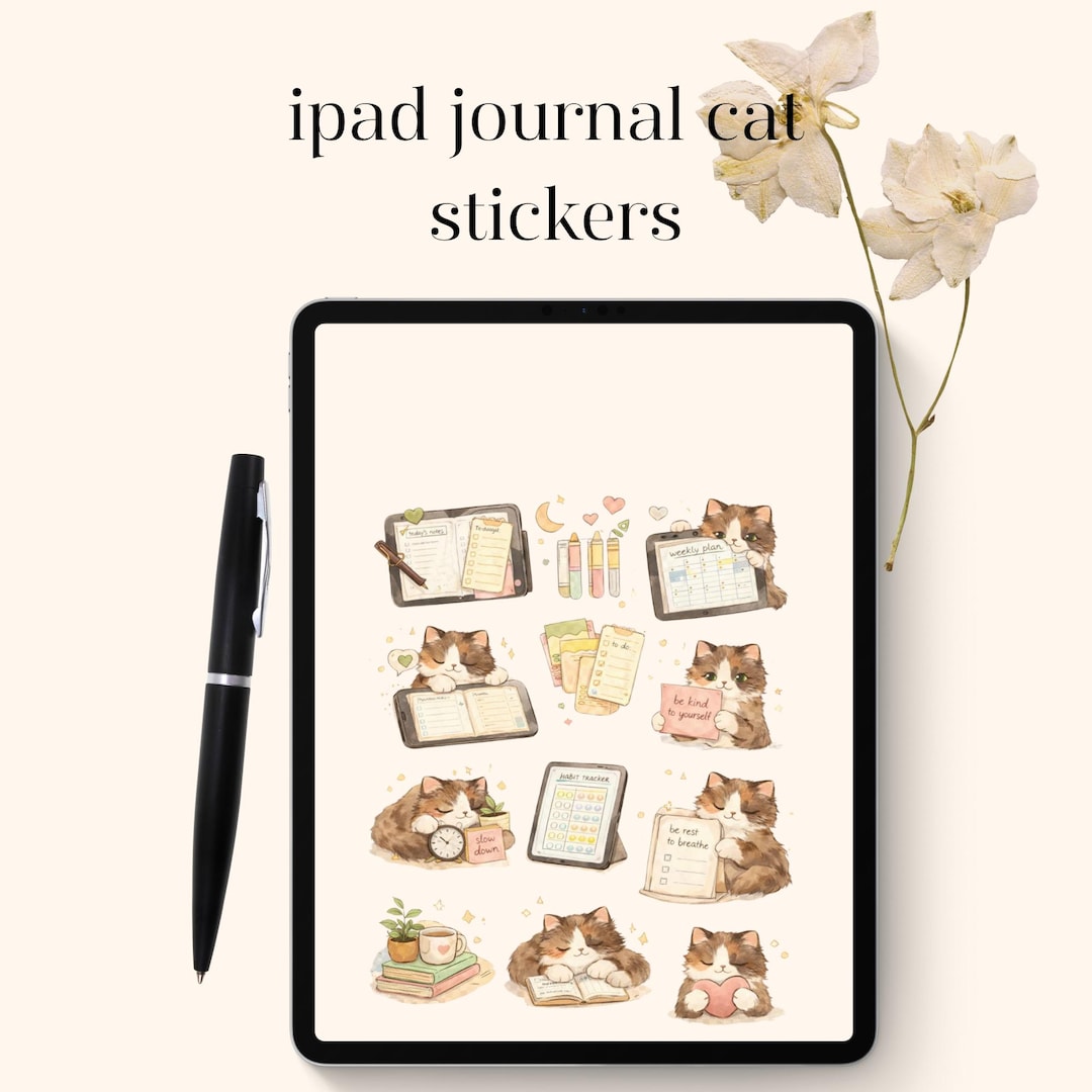 IPad Journal Stickers PNG | Cozy Planner Cats | Digital Note Decor for ...
