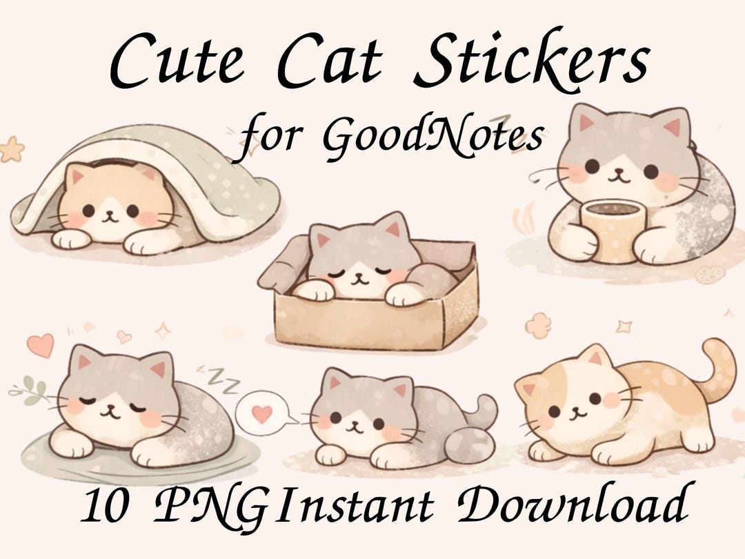 Cozy Cat Planner Stickers PNG | Kawaii Digital Journal Pack (instant ...