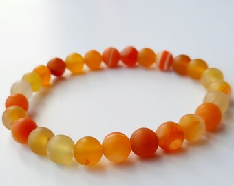 Yellow and orange matt banded agate bracelet, gemstone bracelet, gift for her
