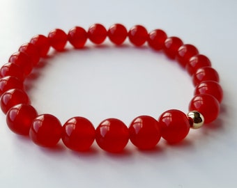 Red Jade beaded stretch  bracelet, gift for her