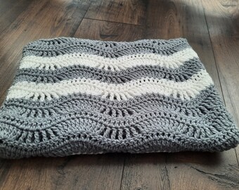 Crochet Ripple Baby Blanket, Gray Baby Afghan, Gray Baby Ripple Blanket