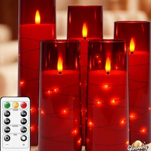 Flameless LED Acrylic Candles Set of 5-Battery Operated Flickering Pillar Candle with Timer- Candle light dinner & Christmas light decor Kit