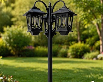 3 Head Solar Pole Lamp| Outdoor waterproof Solar Street light| solar adjustable height post light for garden, pathway, lawn, backyard