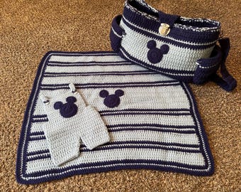 Crocheted Infant Set with Diaper Bag