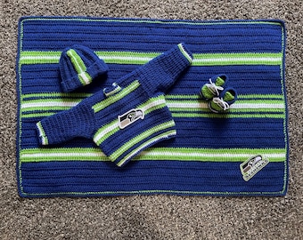 Crocheted  Seahawks themed Infant Set