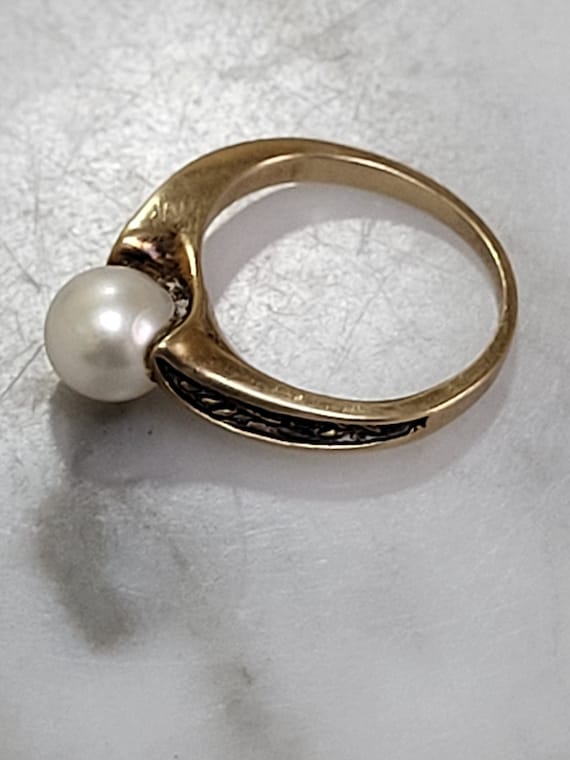 Vintage 10k gold Pearl Ring Signed Dason - image 5