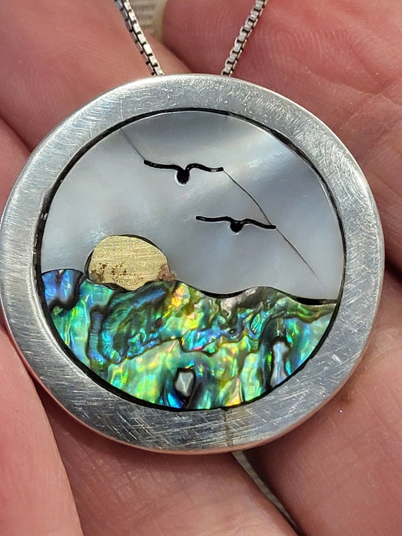 Vintage Abalone Mother of Pearl Inlay/925 Sterling