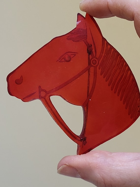 Vintage Red Lucite Carved Horse Brooch