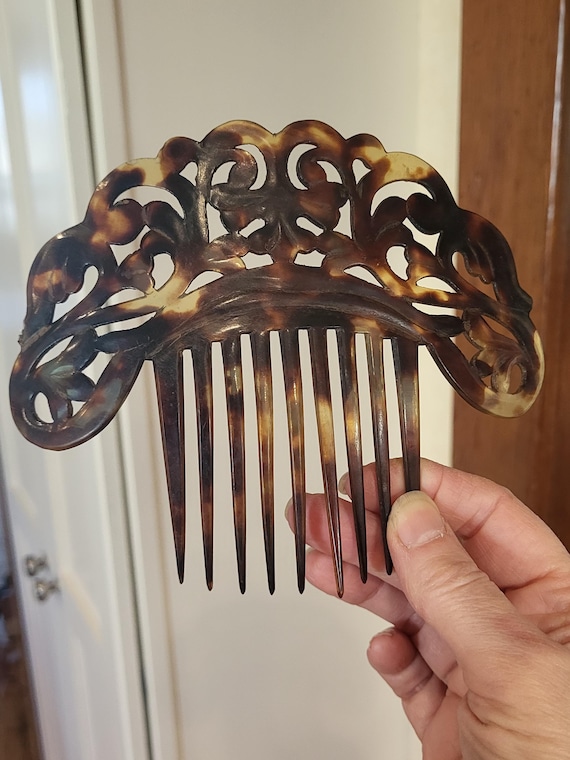 Victorian Tortoise Shell Celluloid Large Hair Comb - image 1