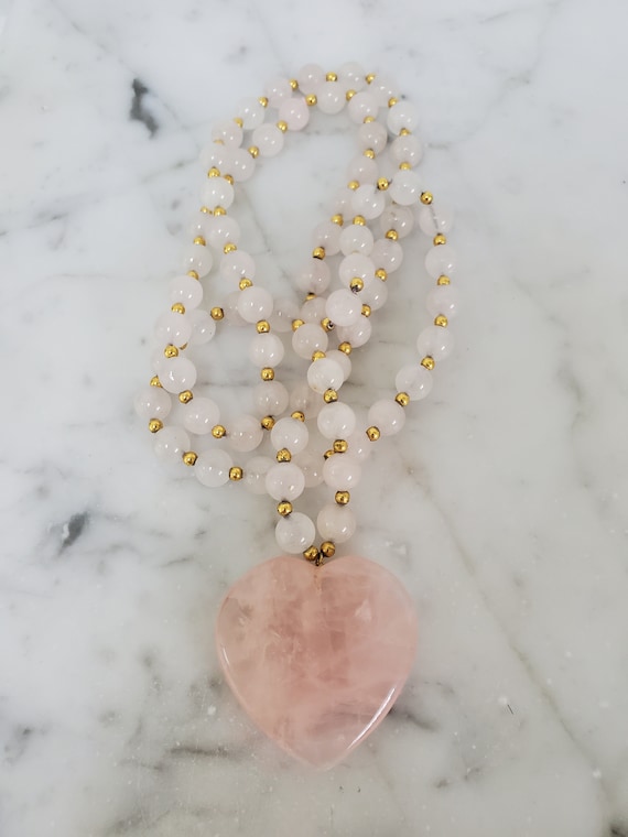 Pink Heart Stone Beaded Necklace