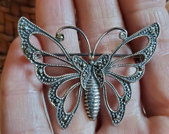 Vintage Sterling Marcasite  Butterfly Brooch