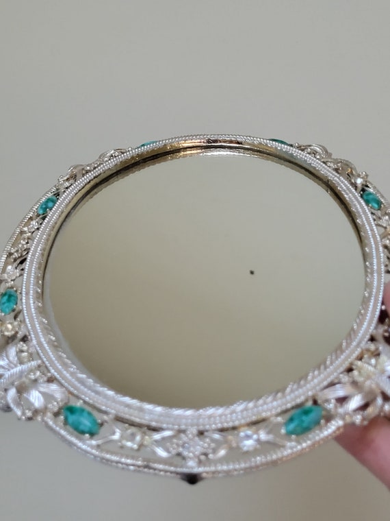 Vintage Jeweled Mirror Vanity Tray