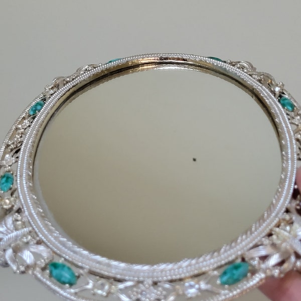 Vintage Jeweled Mirror Vanity Tray