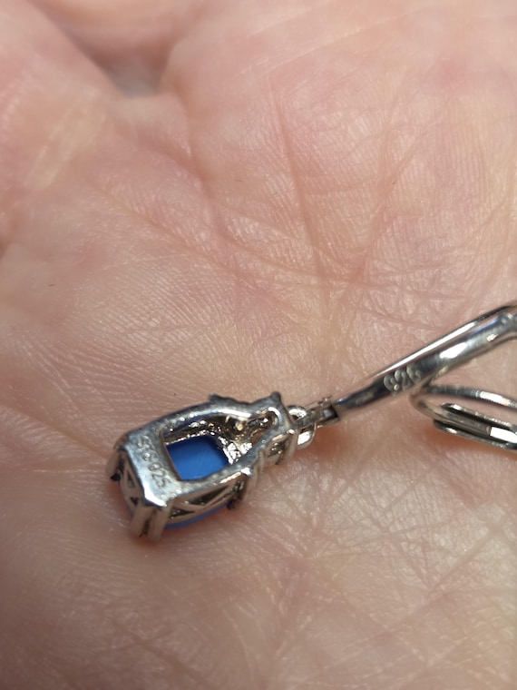 Sterling danity Blue Stone Levelback Earrings wit… - image 2