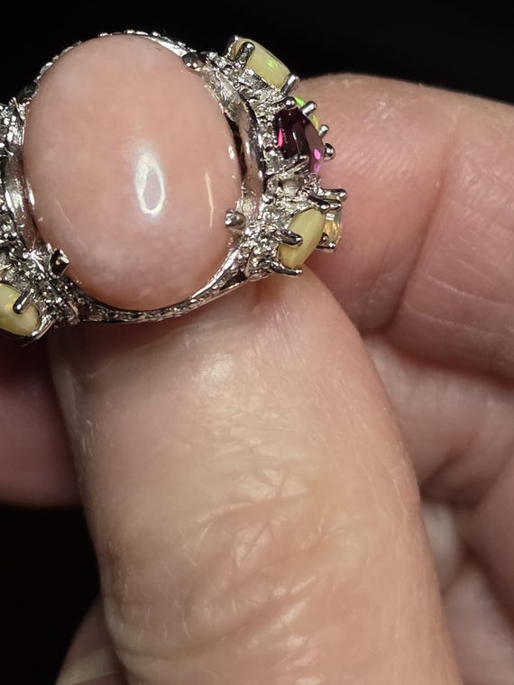 Opal and Garnet Statement Ring Sterling size 4 - image 6
