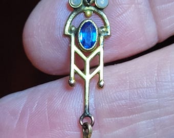 Art Deco Lavalier pendant Blue Glass