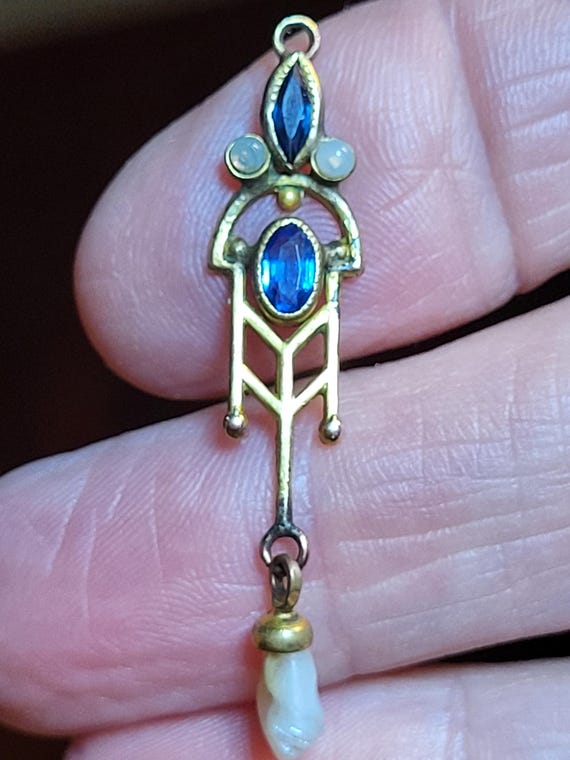 Art Deco Lavalier pendant Blue Glass