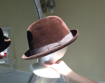 Vintage men’s Borsalino Felt Hat/Vintage Brown Felt Derby Hat