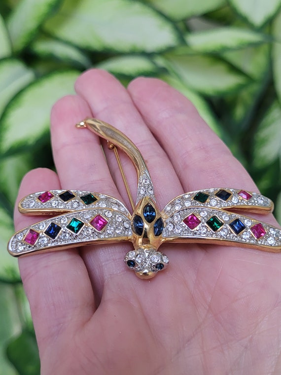 Vintage Dragonfly Colorful Rhinestone Brooch