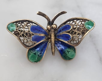 Vintage Enameled Minature Butterfly Brooch Pin
