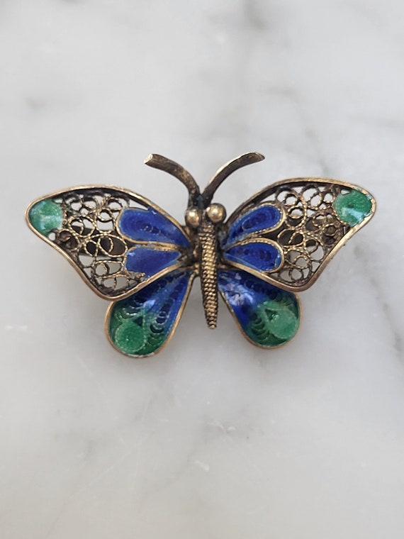 Vintage Enameled Minature Butterfly Brooch Pin