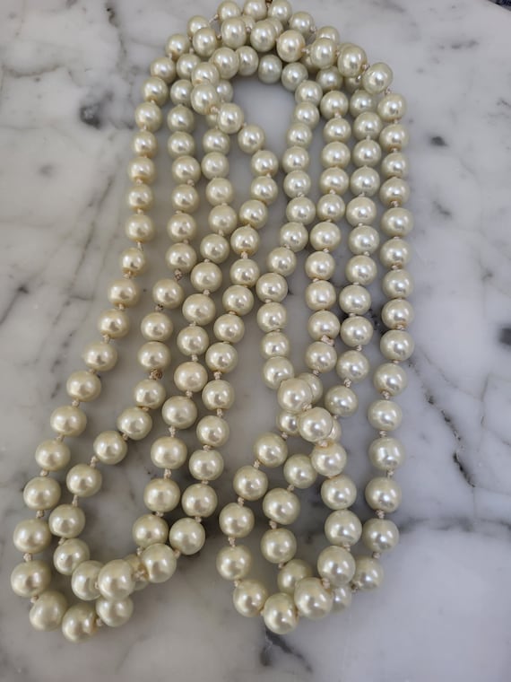 Vintage Faux Long Pearl Necklace - image 1