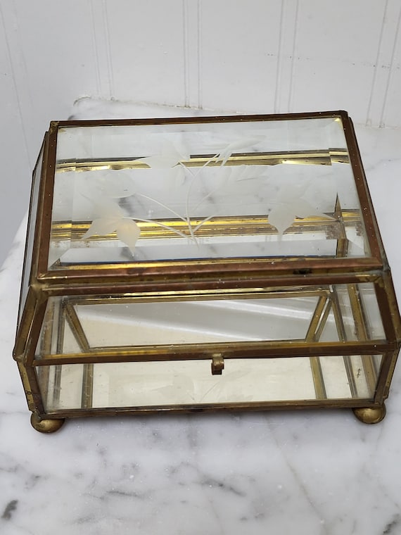 Vintage Glass and Brass Jewelry Box