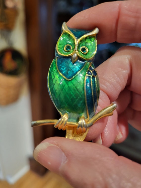 Marcel Boucher Owl Enameled Brooch/Green Enameled 