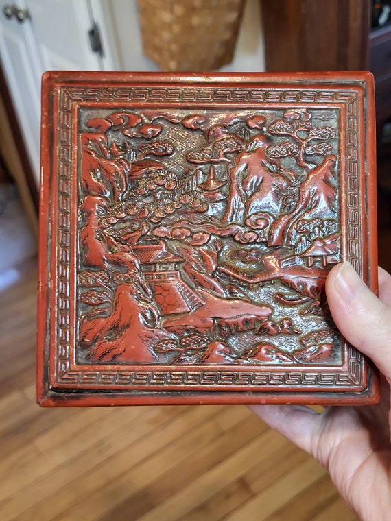 Vintage Asian Molded Carved Plastic Jewelry Box