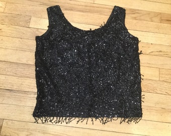 Vintage Black Beaded Sequin Top