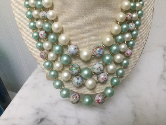 Vintage multi colored faux Pearl four Strands - image 2