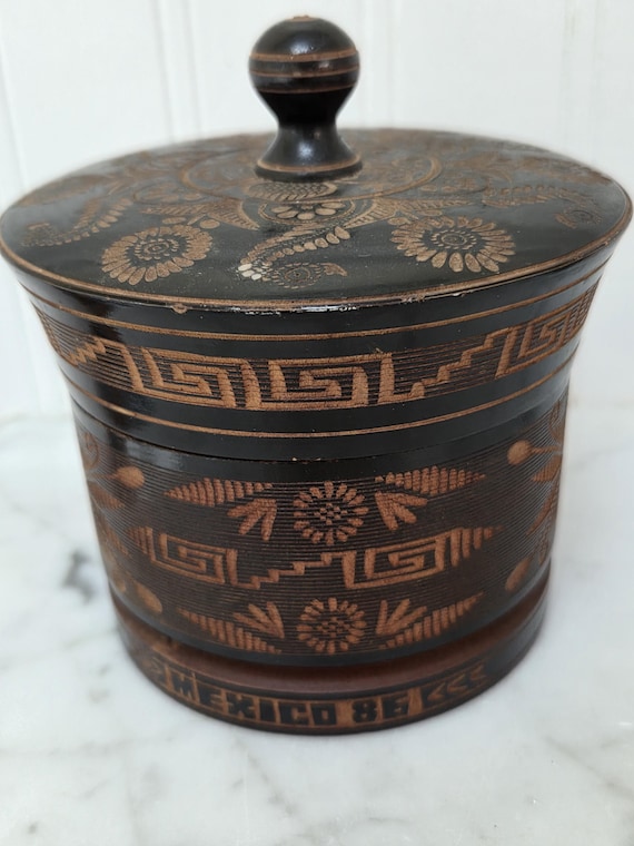 Hand Carved Decorative Trinket Jewelry Box Covered Wooden Box