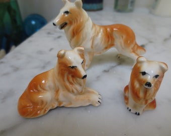 Vintage Collie Dog Figurines Set