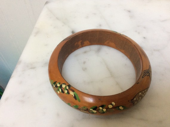 Vintage Wooden Hand painted Deer Bangle - image 4