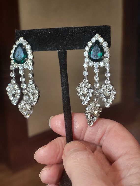 Glamorous Large Emerald and Clear Rhinestone Bib … - image 4