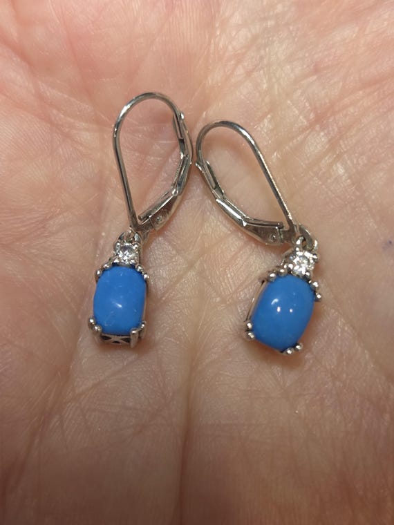 Sterling danity Blue Stone Levelback Earrings wit… - image 1