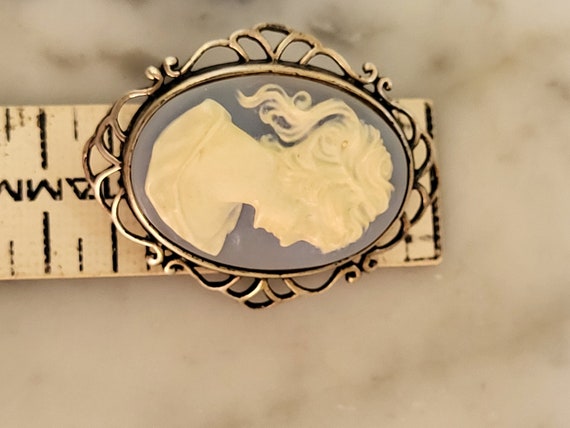 Vintage Blue and White Sterling Cameo - image 3