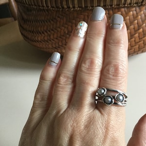 Pandora Sterling Silver Gray Pearl Flower Cluster Ring Size 8