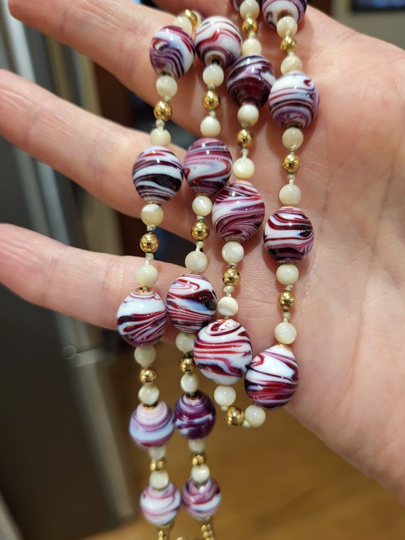 Murano Red Cherry and White Glass beaded necklace